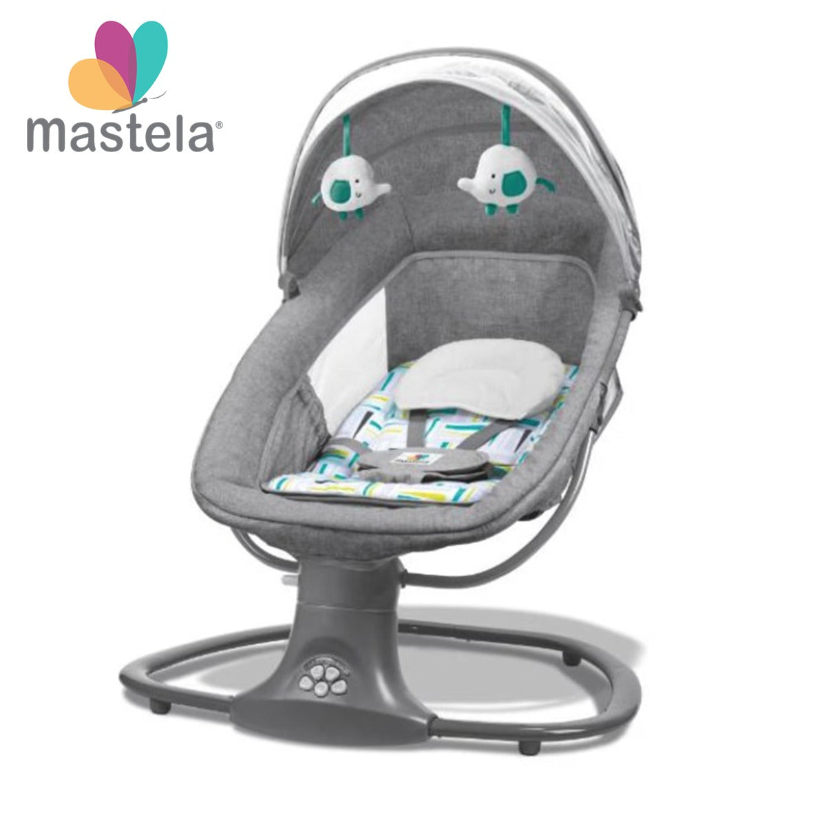 Balansoar copii MASTELA, Balansoar copii 3 in 1, Electric, cu Plasa Tantari, Perna Detasabila, Jucarii, USB, Bluetooth, Telecomanda, 0-3 ani