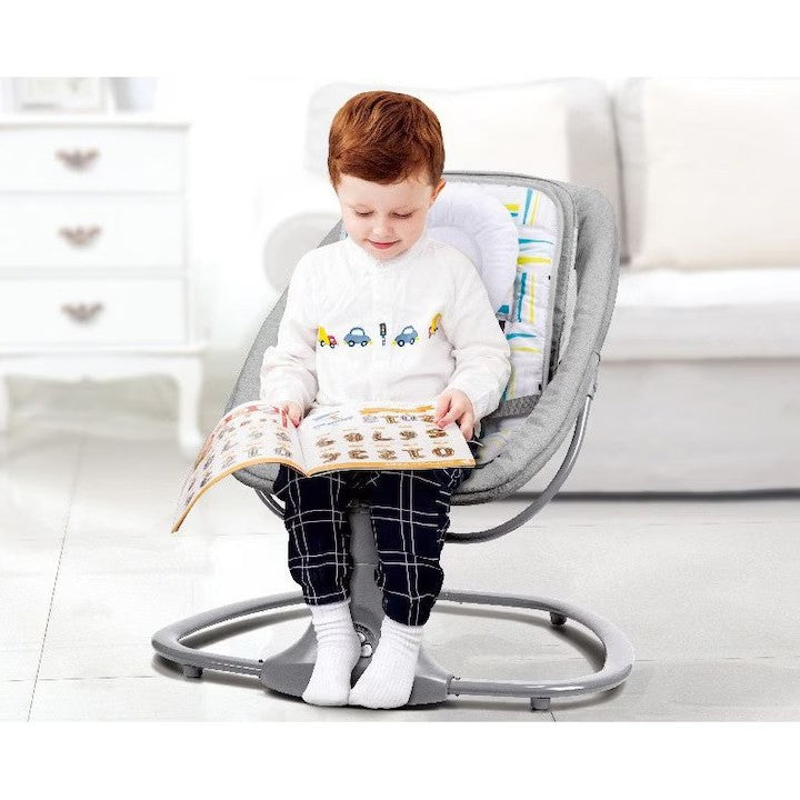 Balansoar copii MASTELA, Balansoar copii 3 in 1, Electric, cu Plasa Tantari, Perna Detasabila, Jucarii, USB, Bluetooth, Telecomanda, 0-3 ani