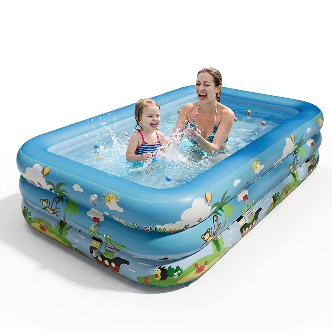 PISCINA GONFLABILA FAMILIALA PLUS POMPA | 210 X 155 X 68 CM | 3 INELE REZISTENTE | PVC DURABIL | PENTRU CURTE SI GRADINA