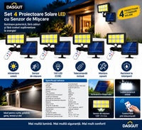 SET 4 X PROIECTOR SOLAR 160 LED 8 COB SENZOR DE LUMINA SI MISCARE DASGUT