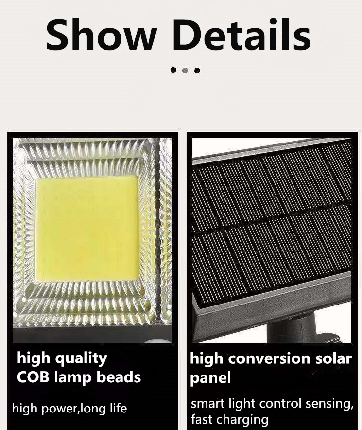 SET 6 LAMPI CU PANOU SOLAR, 6 COB , PUTERE 250 W, CU SENZOR DE MISCARE, SUPORT SI TELECOMANDA
