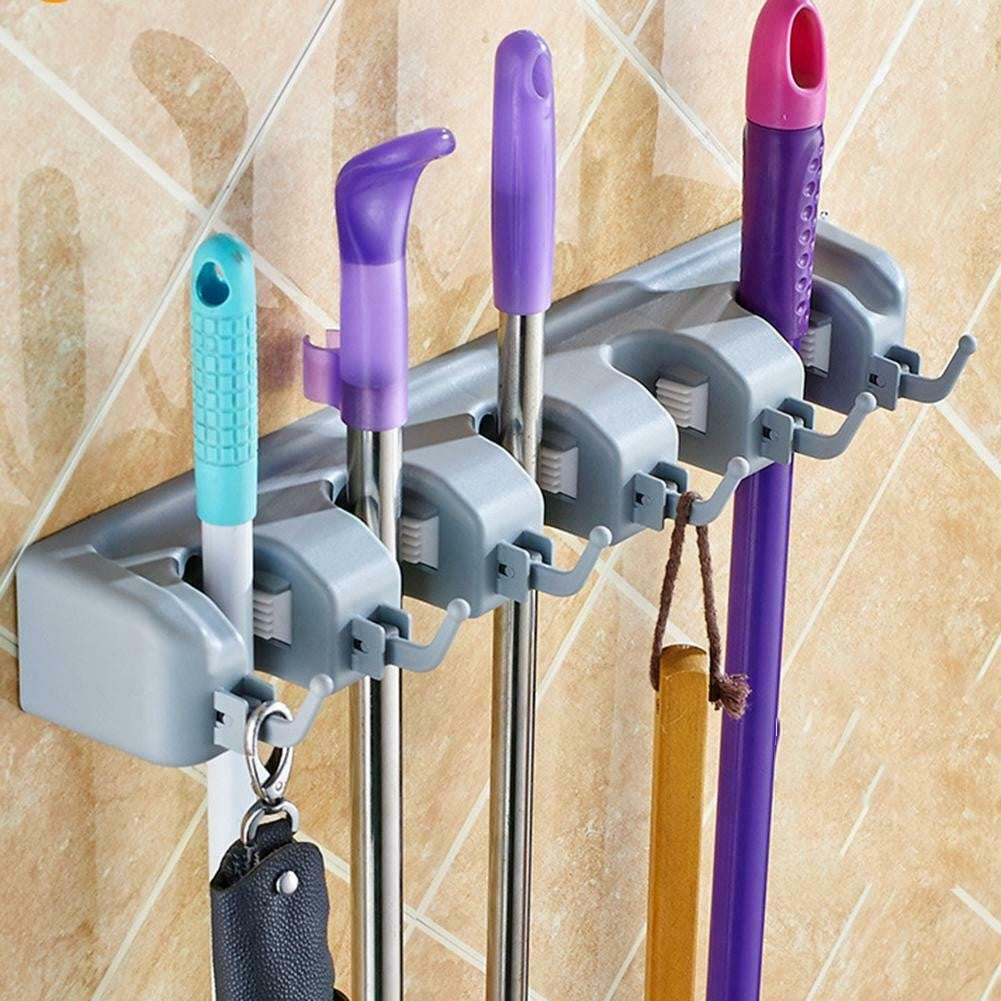 Organizator universal, suport de perete multifunctional pentru mop si matura, cu 5 locuri