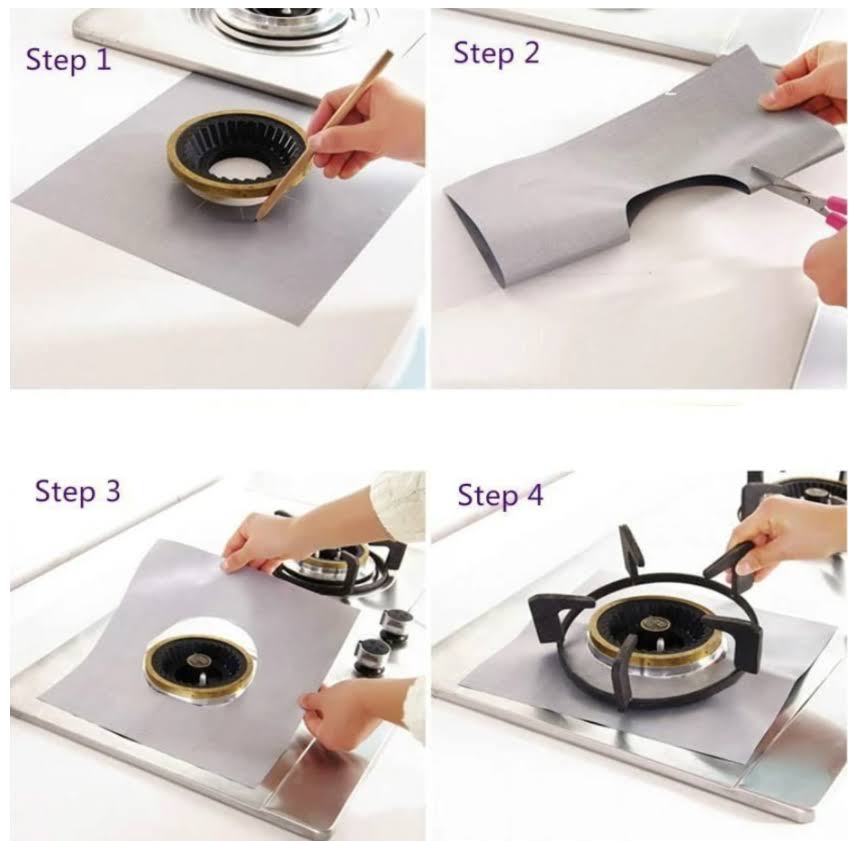 Set 4 folii detasabile de protectie pentru aragaz, usor de spalat, din teflon
