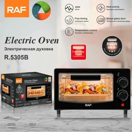 Cuptor electric RAF R5305B, 800W, capacitate 12 L, 2 moduri de operare, 33x18x20cm, negru