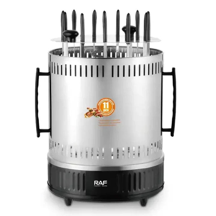 Grătar Electric Vertical RAF R.8628 – 1500W, 11 Frigărui Rotative, Gătit Rapid și Ușor