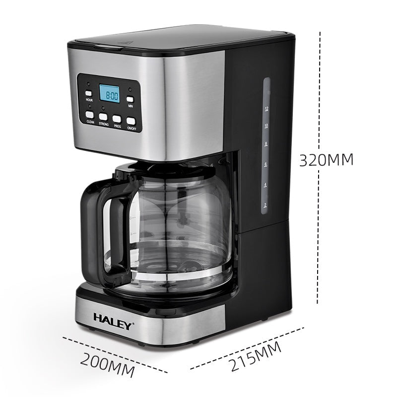 Aparat de Cafea HALEY 950W, 1.5L, LED Display, Anti-Drip, Brewing Inteligent, Inox, Control Temperatură Precis