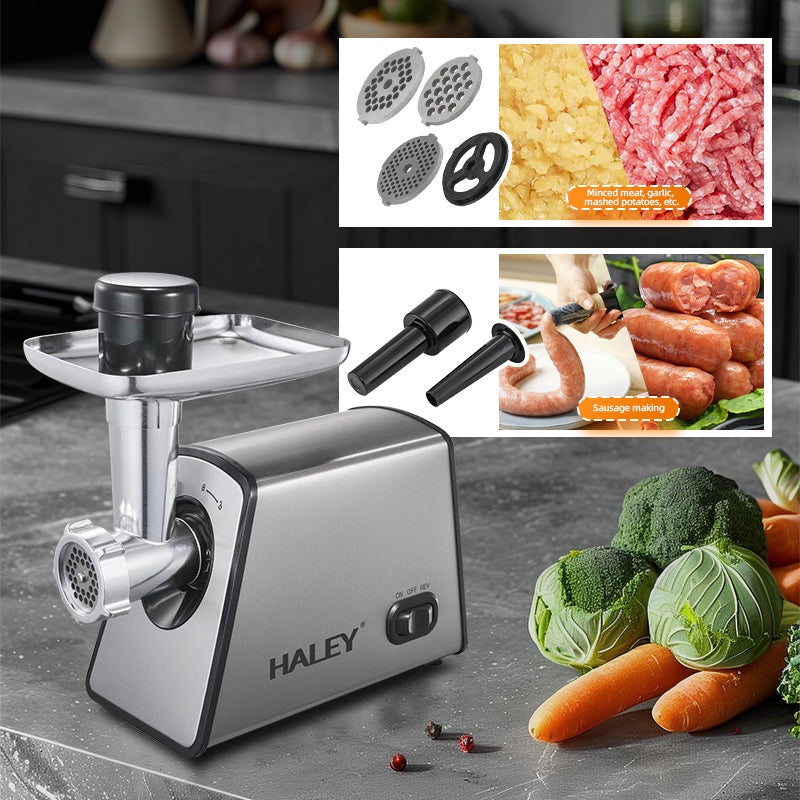 Mașină de Tocat Carne HALEY 2600W, Cutter cu Torsiune Mare, Oțel Inoxidabil, Port Mare de Alimentare, Ușor de Curățat