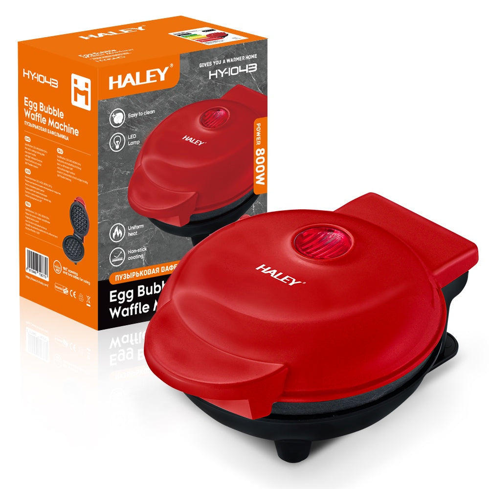 Aparat Mini Waffe HALEY, 800W, Plăci Antiaderente, Indicator Luminos, Design Compact, Roșu