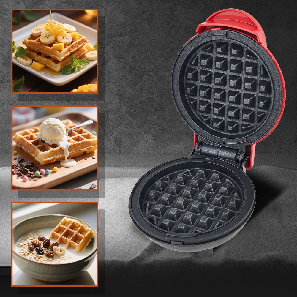 Aparat Mini Waffe HALEY, 800W, Plăci Antiaderente, Indicator Luminos, Design Compact, Roșu