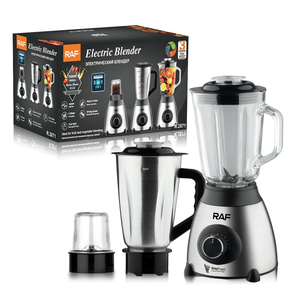 Blender electric din inox RAF R.2871 , 3 in 1 ,1000 W, râșniță inclusă