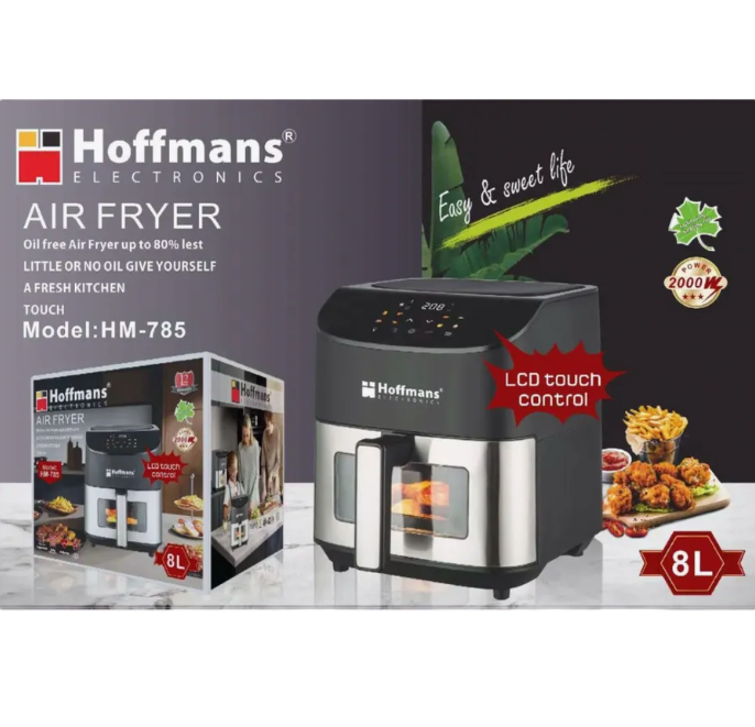 Friteuza cu Aer Cald Hoffmans HM-785, 8L, 2000W, Control Tactil LCD, Gătire fără Ulei