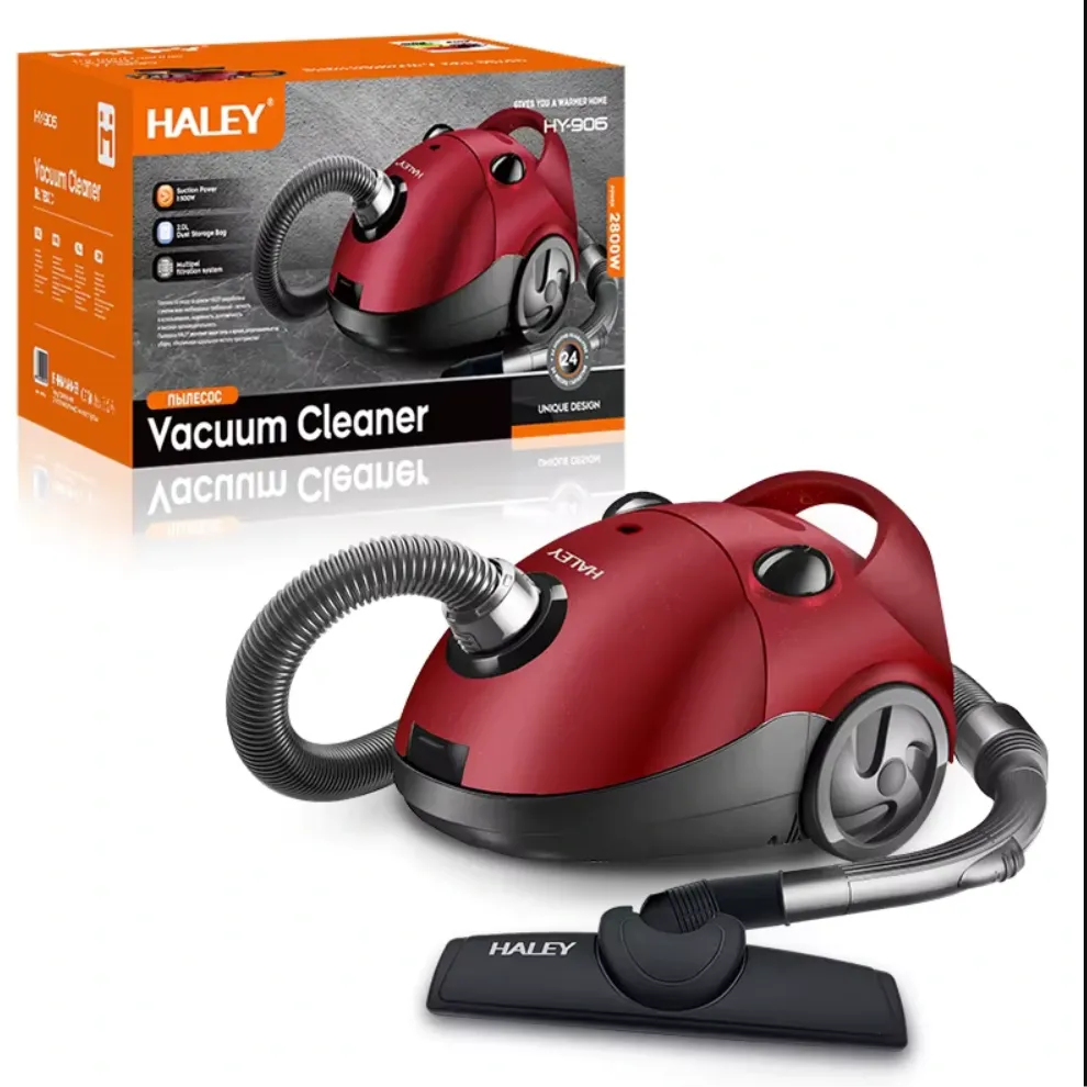 Aspirator cu Sac HALEY HY-906, 2800W, Putere Aspirare 500W, Sistem Filtrare Multiplă, Capacitate Sac 2.0L, Roșu