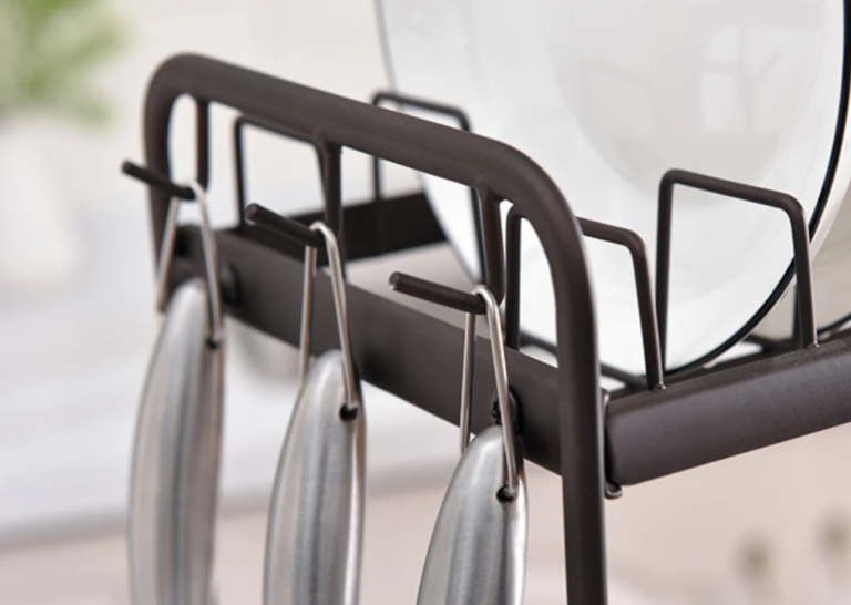 Suport de vase metalic, supraetajat, cu 2 polițe, design scandinav, negru