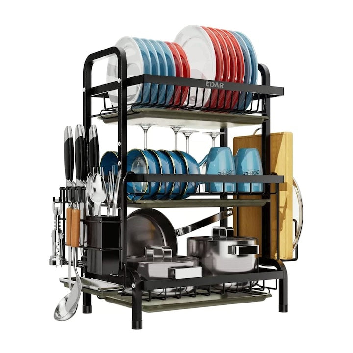 Suport de vase metalic supraetajat, 3 niveluri, Negru