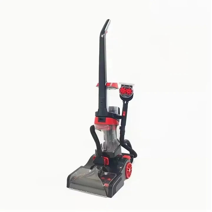 Aspirator fara sac 3 in 1, Hoffmans, mana/vertical, spala podelele, 1200W, 2 recipiente, negru-rosu