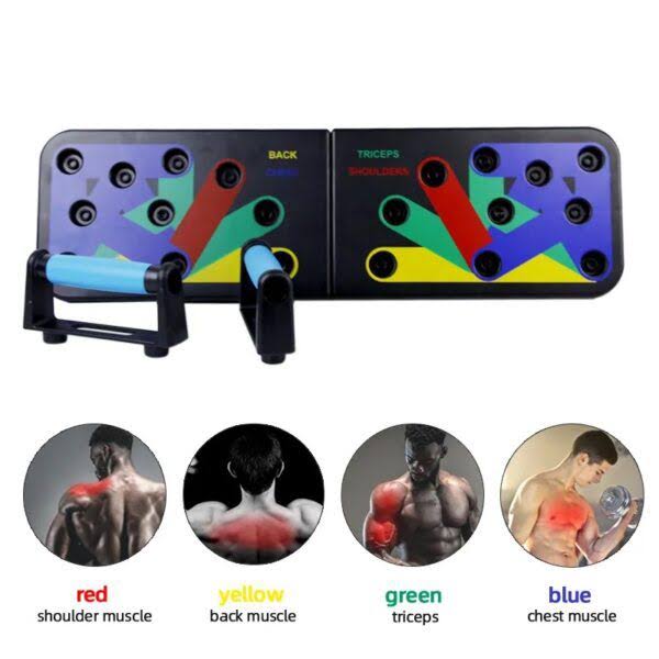 Placa cu manere pentru flotari multifunctionala Genius Fit, 4 grupe muschi, 4 culori, 60 x 20 cm