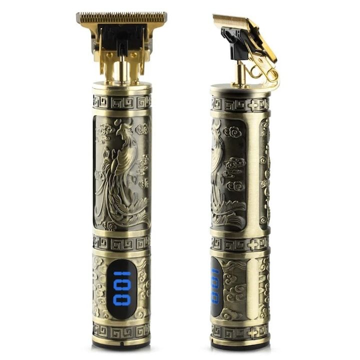 Aparat de tuns fara fir, RAF R431, afisaj digital, 4 distantiere, 4.5x15cm, auriu invechit