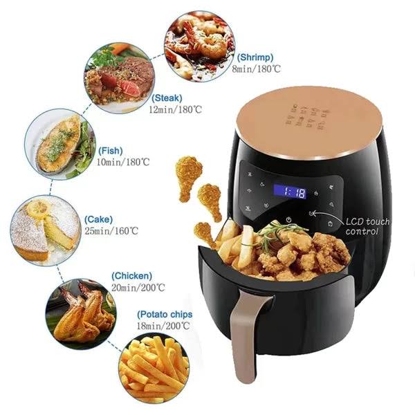 Friteuză cu aer cald Air Fryer, fără ulei, 2400W, 6L, cu afișaj digital